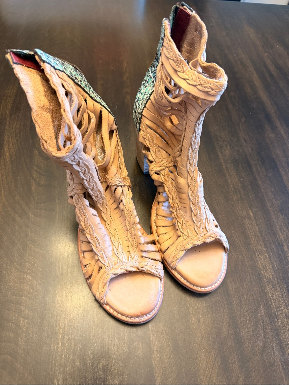 Freebird by Steven Tan Woven Open-Toe Heeled Booties NEVER WORN